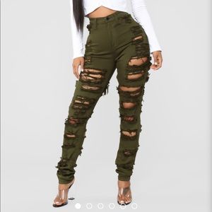 Things Are Looking Up Distressed Jeans - Olive